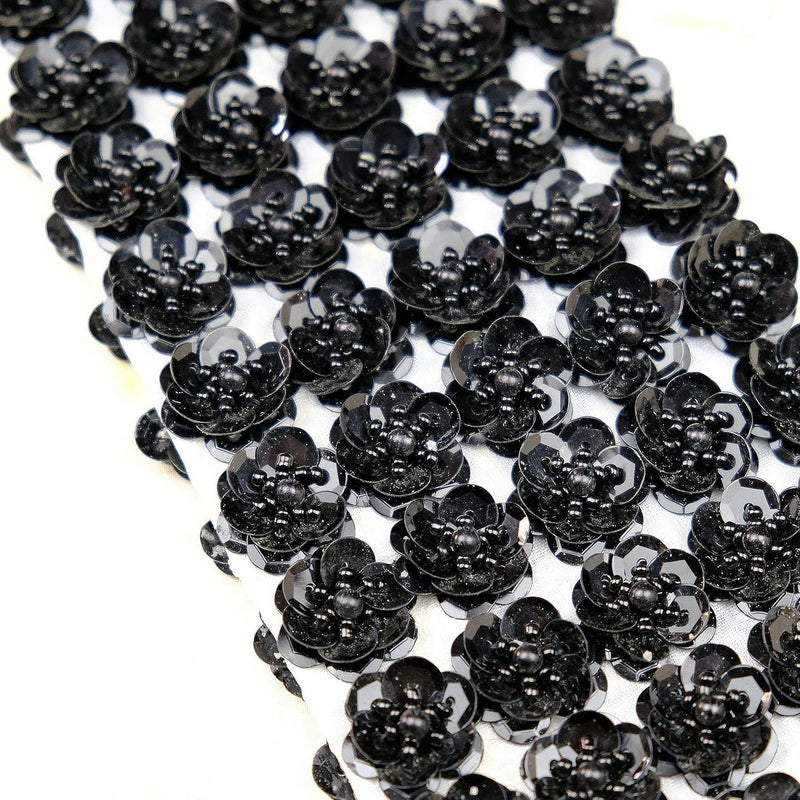 TATEELY 0.78"/2cm 3D Sequin Bead Flowers Patches Handmade Embroidery Sewing Beads Applique for Hair Clip Bags Brooch Wedding Dress Shoes Garment DIY Craft 50 Pcs/Set (Black) - Image 1